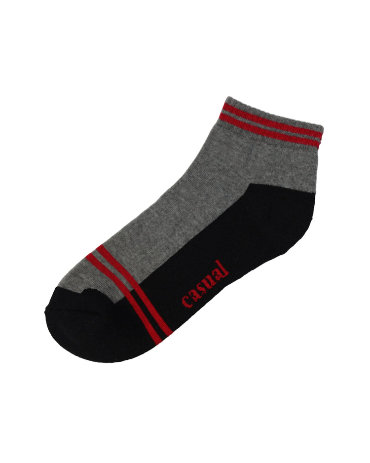 Half Cushioned Socks — black grey red stripe