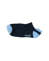Low Cut High Ankle Socks — Navy Light Blue Heel