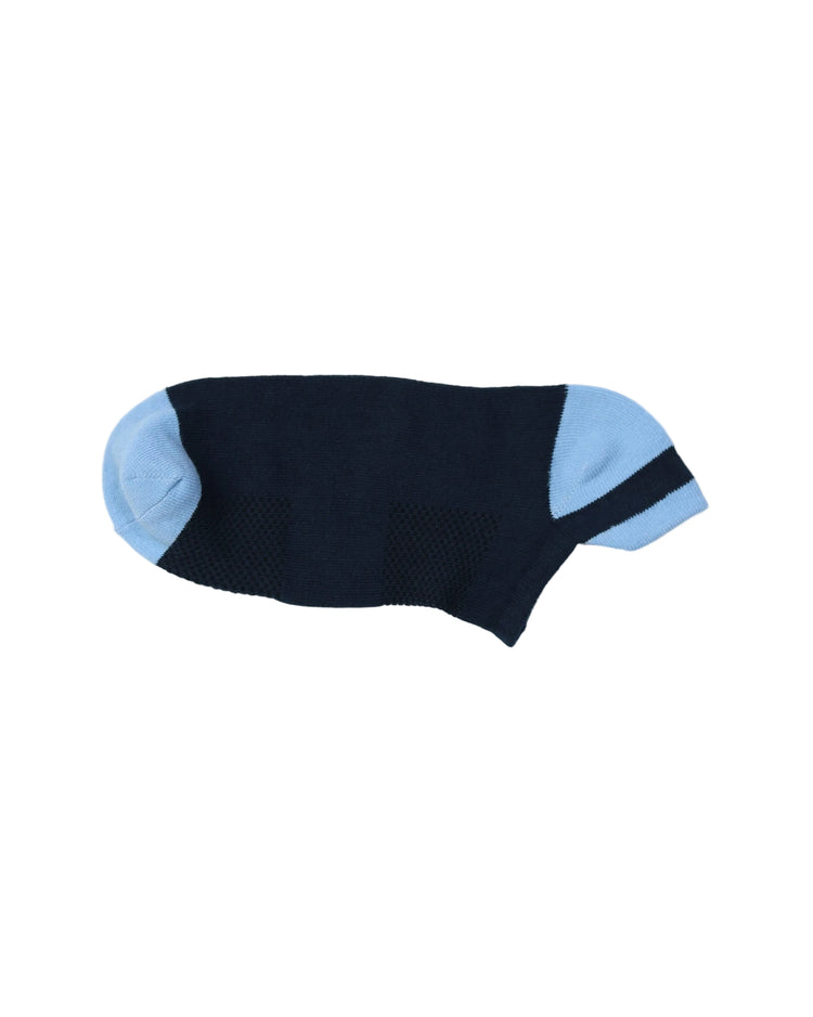 Low Cut High Ankle Socks — Navy Light Blue Heel