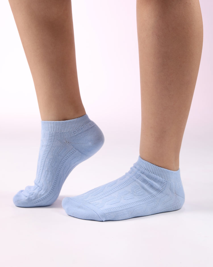 Socket Ribbed Socks — Light Blue Cable