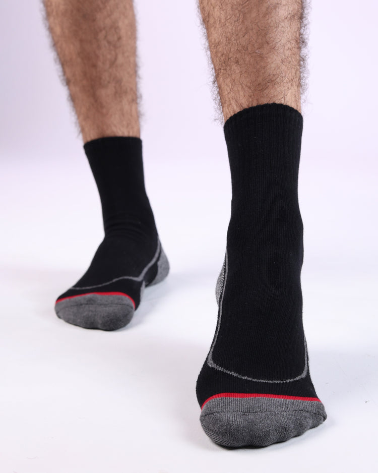 Half Cushioned Quarter Socks — Mixed Black Crew Striped And Black Grey Ankle Flagged