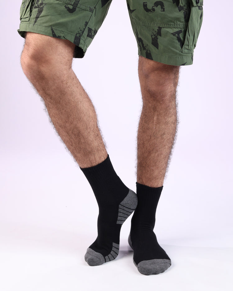 Half Cushioned Quarter Socks — Grey Black