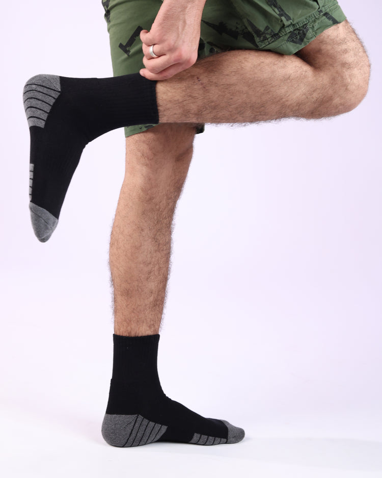 Half Cushioned Quarter Socks — Grey Black