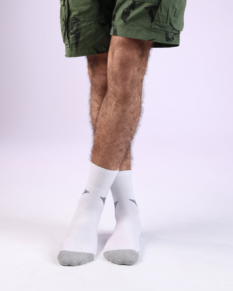 Half Cushioned Quarter Socks — White Grey