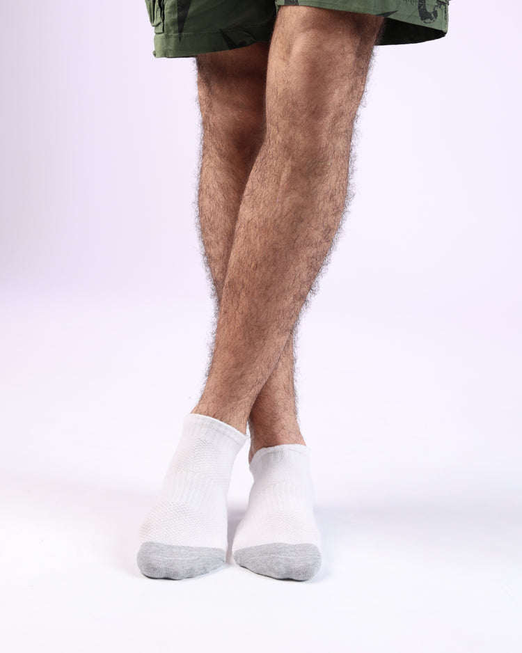 Low Cut High Ankle Socks — White Grey Heel