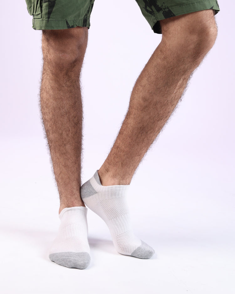 Low Cut High Ankle Socks — White Grey Heel