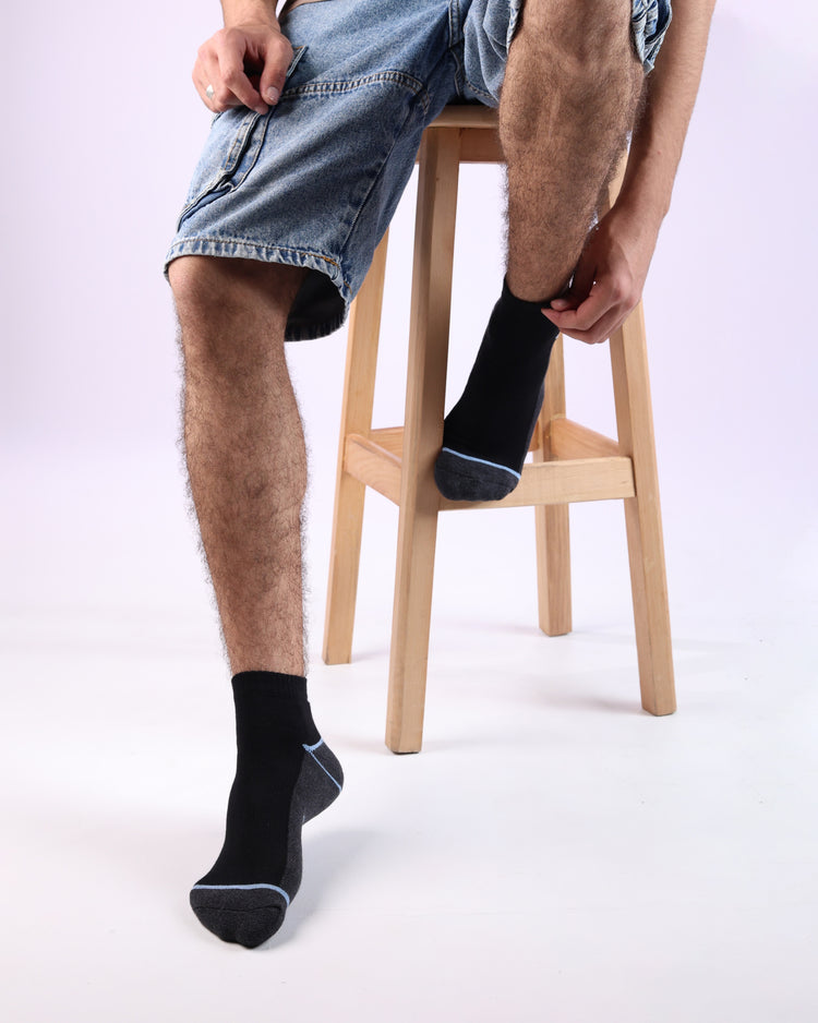 Half Cushioned Quarter Socks — Black Grey 2