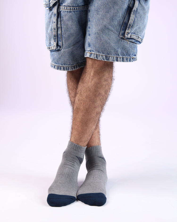 Half Cushioned Socks — Grey Navy Heel