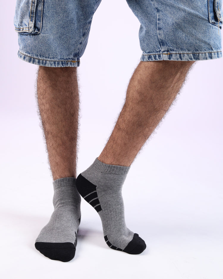 Half Cushioned Socks — Grey Black Toe