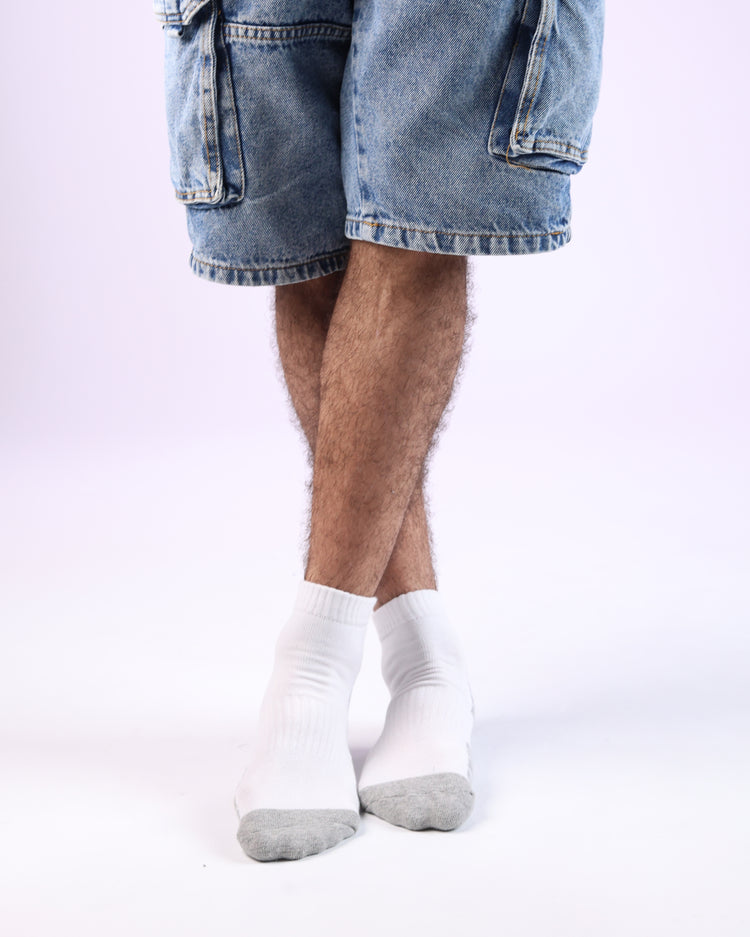 Half Cushioned Socks — White Grey Heel 3