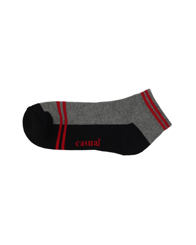 Half Cushioned Socks — black grey red stripe