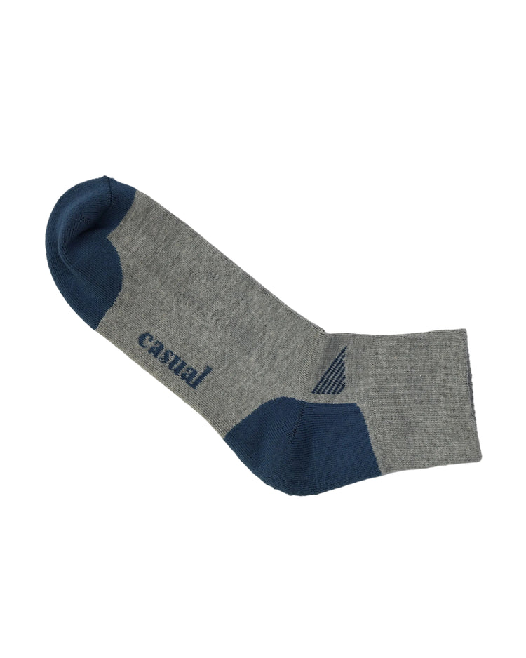 Half Cushioned Quarter Socks — Grey Blue Heel