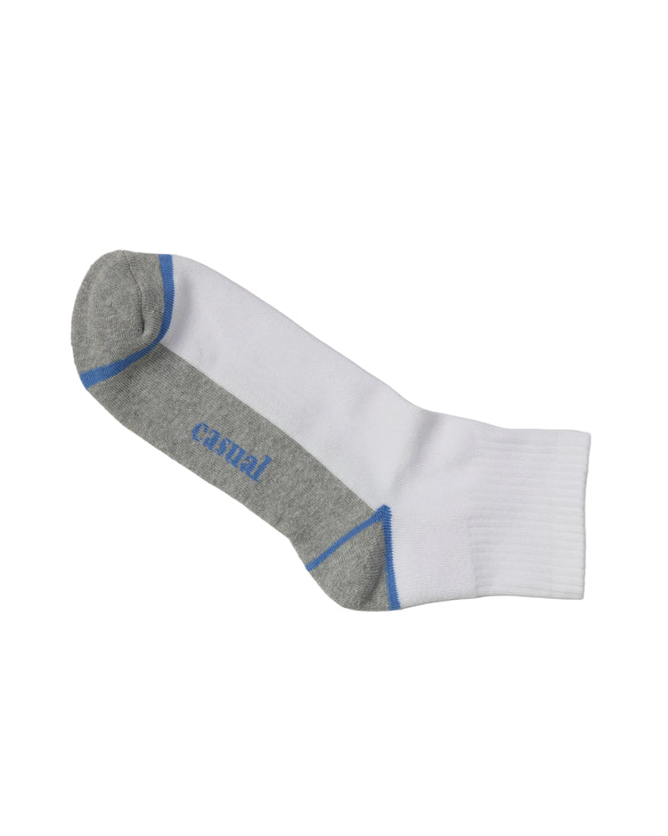 Half Cushioned Quarter Socks — White Blue Grey Heel