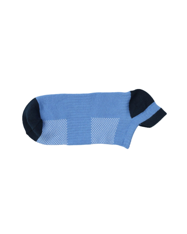 Low Cut High Ankle Socks — Light Blue Navy Heel