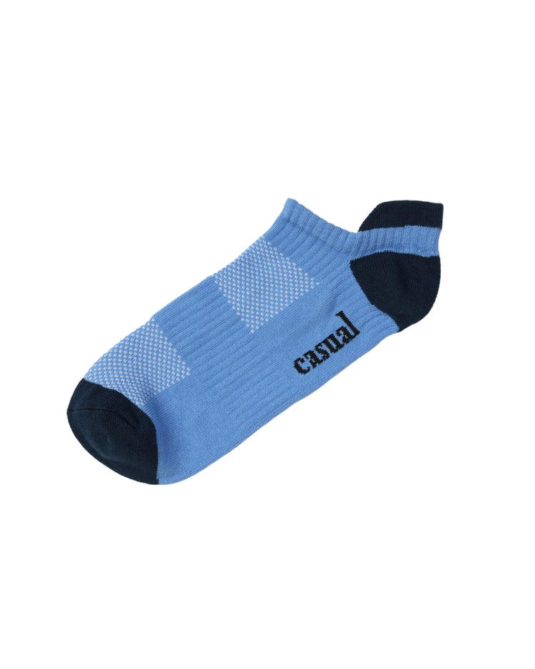 Low Cut High Ankle Socks — Light Blue Navy Heel