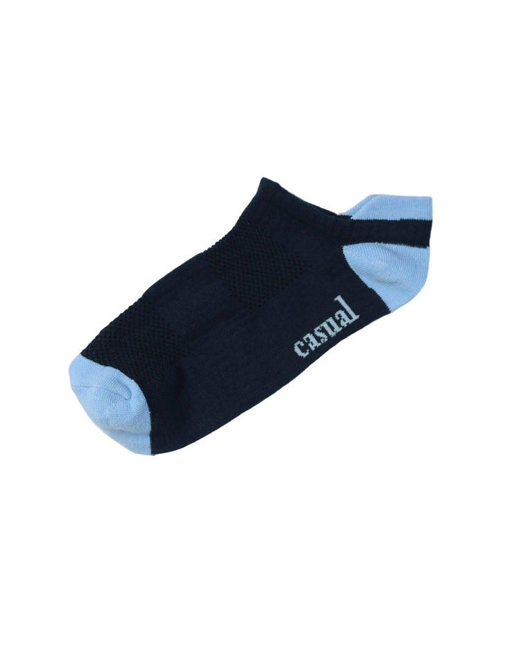 Low Cut High Ankle Socks — Navy Light Blue Heel
