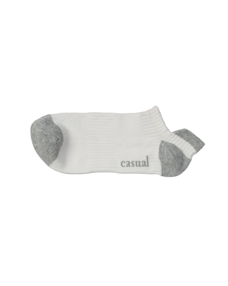 Low Cut High Ankle Socks — White Grey Heel