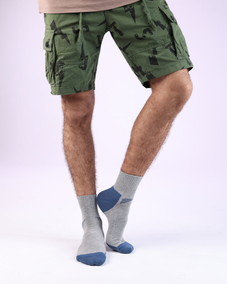 Half Cushioned Quarter Socks — Grey Blue Heel