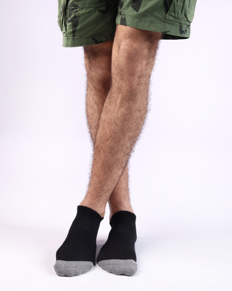 Low Cut High Ankle Socks — Black Grey Heel