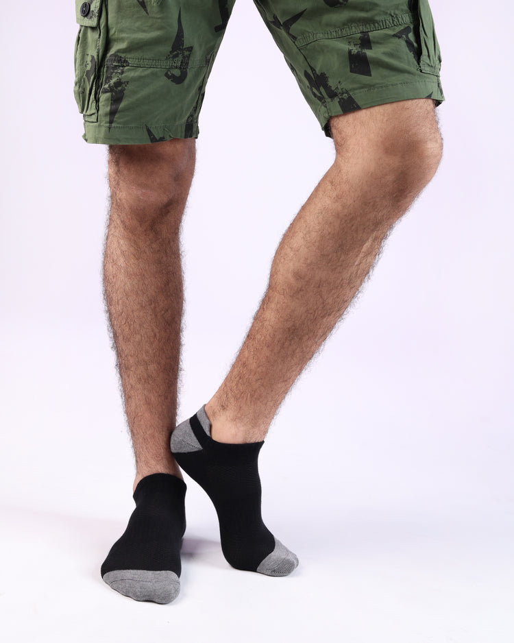 Low Cut High Ankle Socks — Black Grey Heel