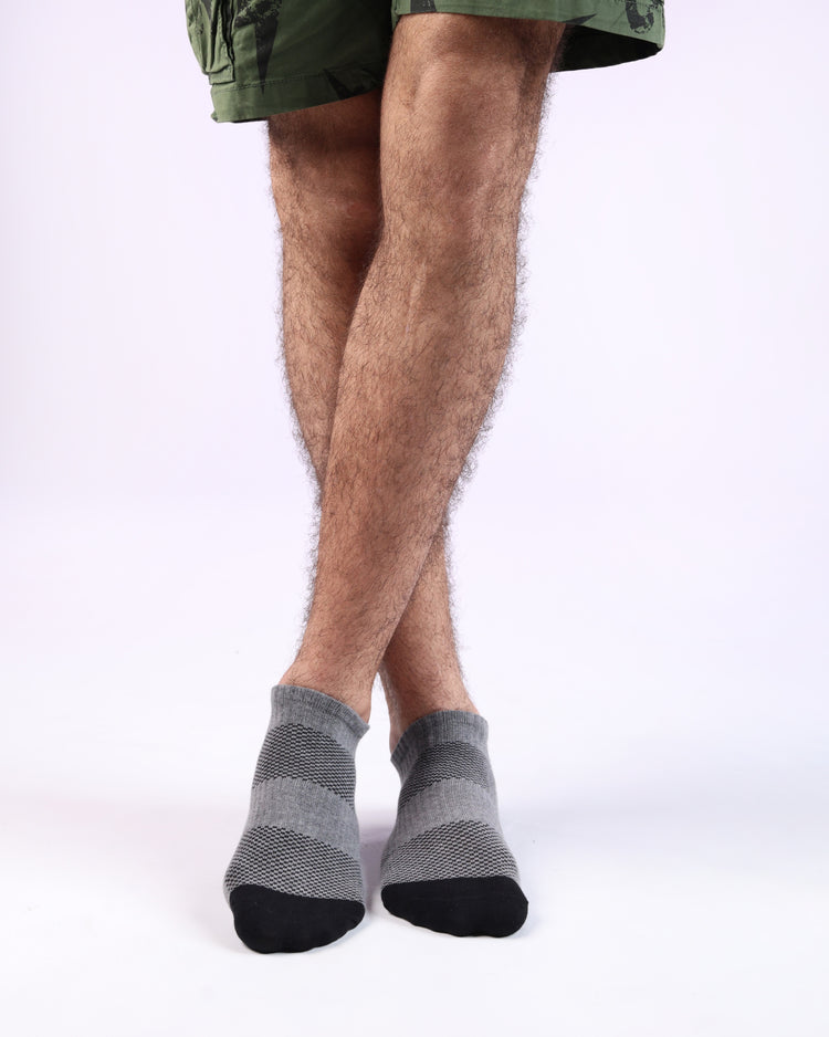 Low Cut High Ankle Socks — Grey Black Heel