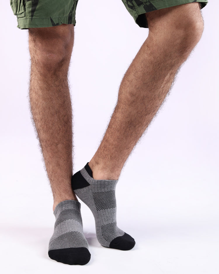 Low Cut High Ankle Socks — Grey Black Heel