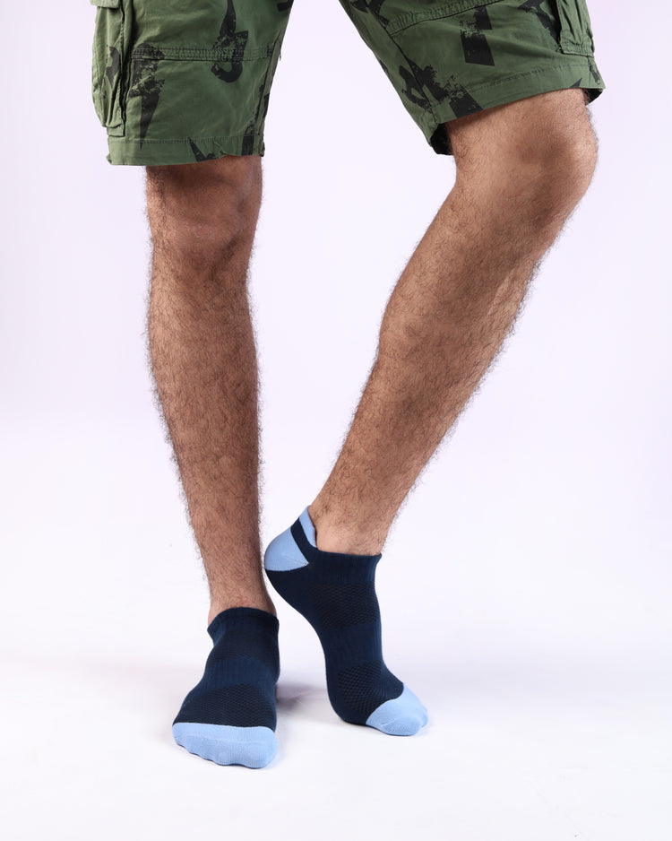 Low Cut High Ankle Socks — Navy Light Blue Heel