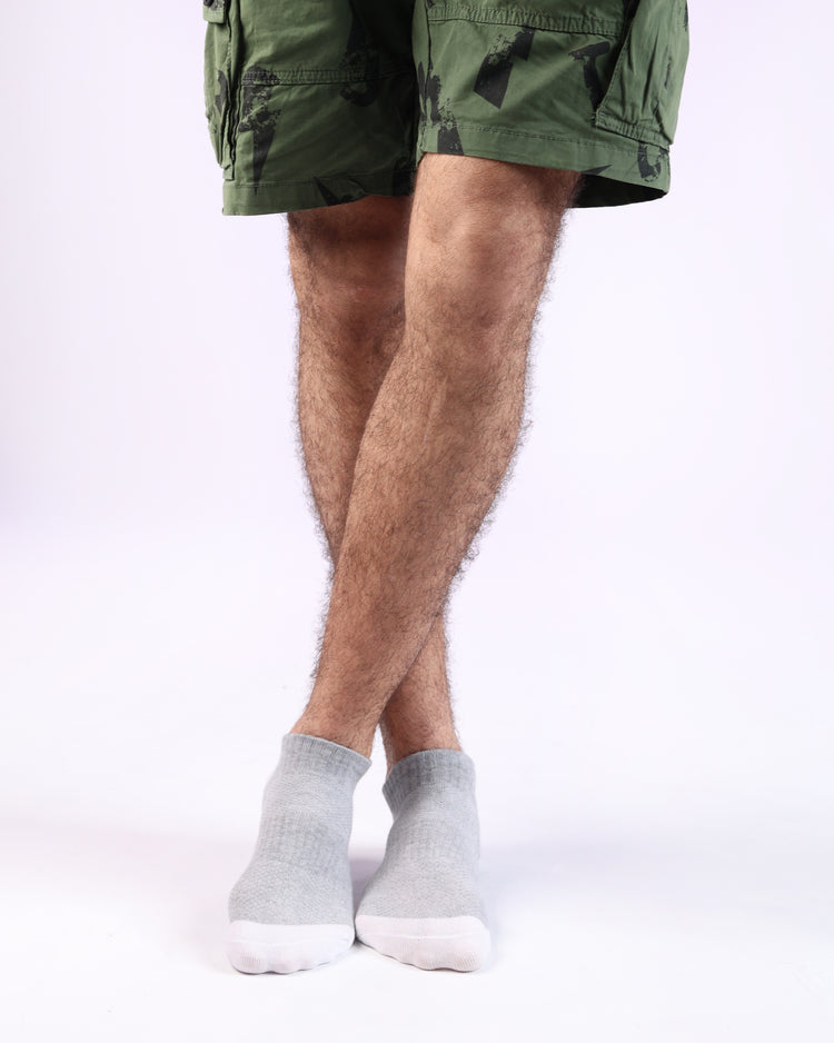 Low Cut High Ankle Socks — Grey White Heel