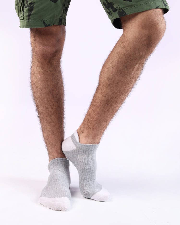 Low Cut High Ankle Socks — Grey White Heel