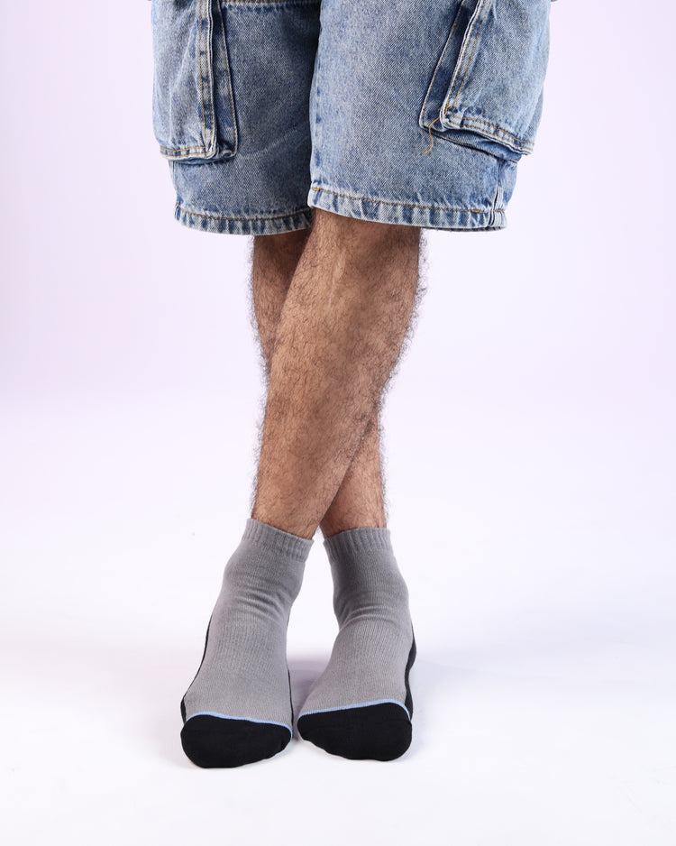 Half Cushioned Quarter Socks — Grey Black Toe 3