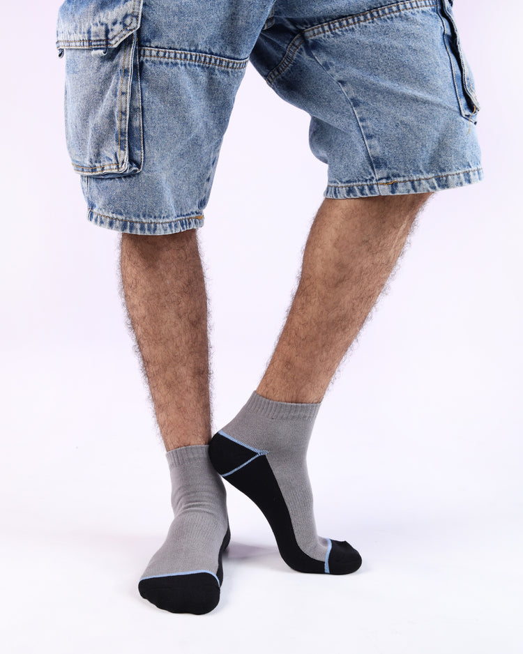 Half Cushioned Quarter Socks — Grey Black Toe 3