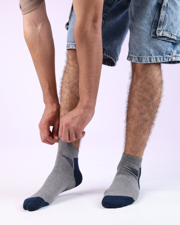 Half Cushioned Socks — Grey Navy Heel