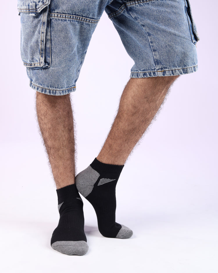 Half Cushioned Socks — Black Grey Heel